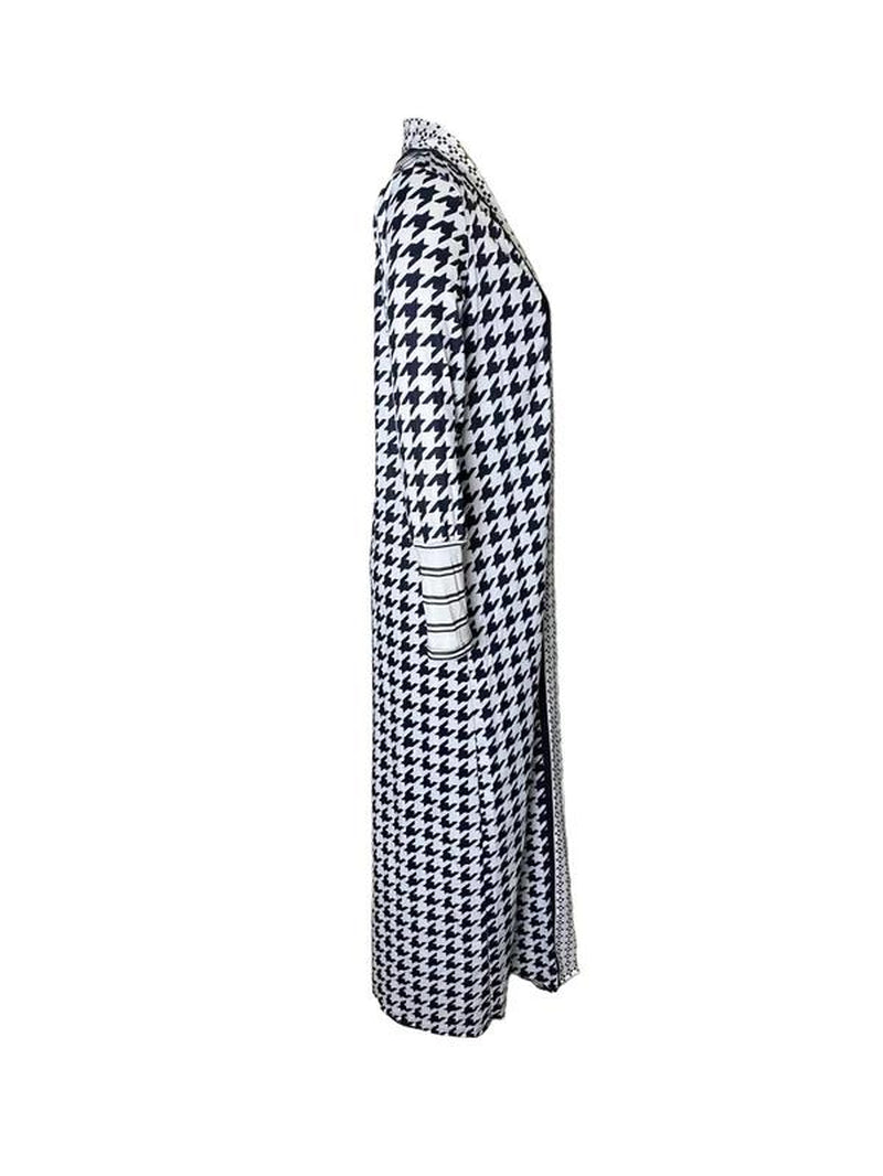 Women'S Geometric Print Drop Shoulder Coat, Fashion Open Front Long Coat, Women Clothing for Spring Fall